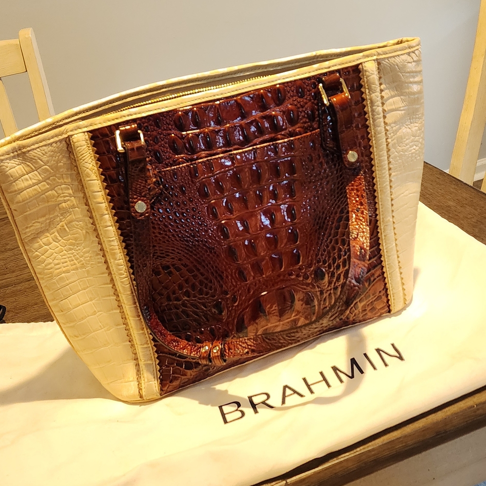Brahmin Women's Tan and Brown Crocodile Embossed Bag